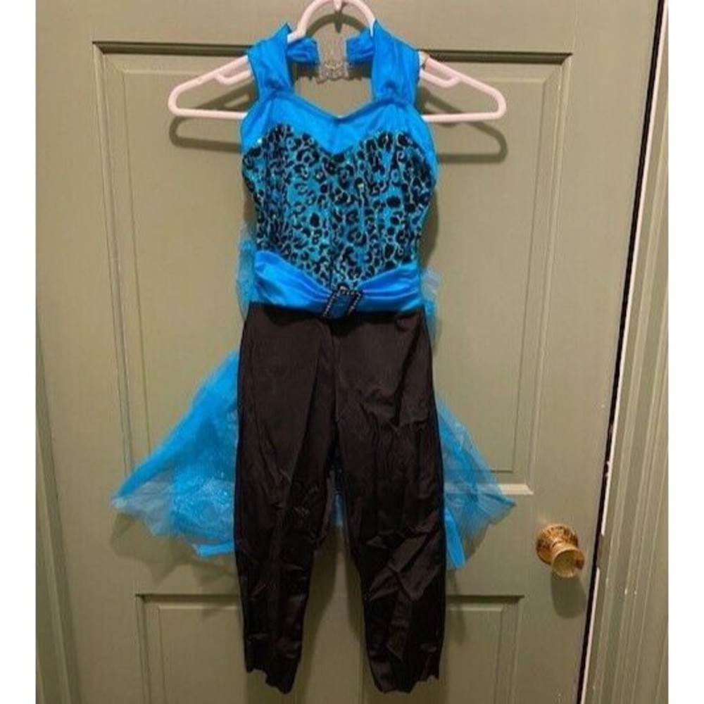 Costume Gallery Dance Costume Child Black Blue Sequins Tulle Bow Unitard Size M